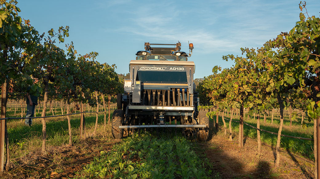 Rear view of Agrowdrill AD130 Vineyard Seeder Viticulture