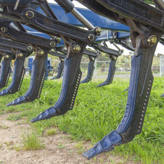 Strong, long tynes of a deep ripper plough