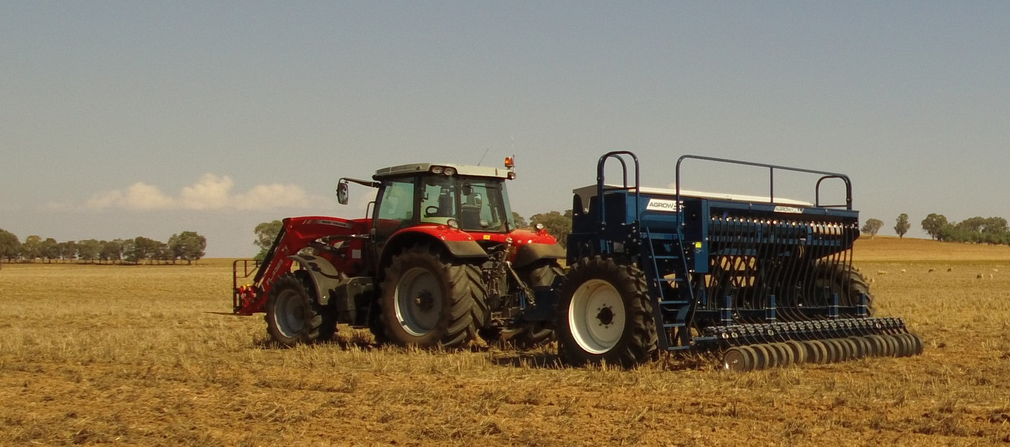 Agrowdrill AD730 Seed Drill featuring small seed box, flexi chutes, and presswheels