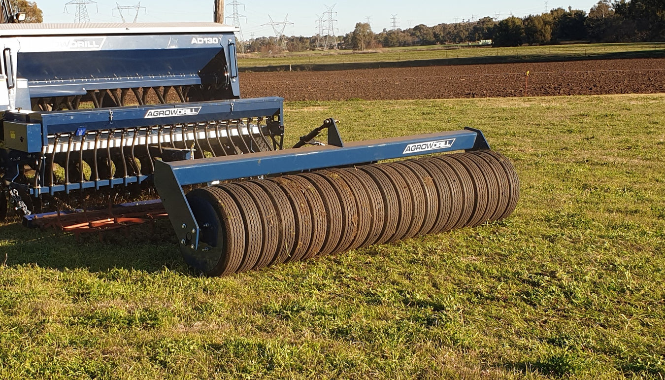 Rubber Tyre Roller attached to an Agrowdrill AD130 Seed Drill
