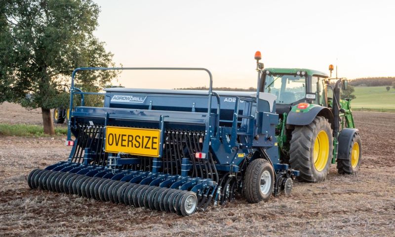 AD240 tyned seed drill shown with coulters, presswheels, small seed box and road kit options