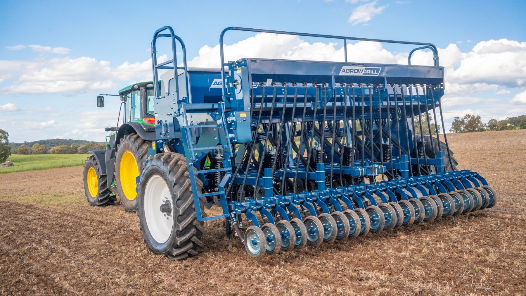 Agrowdrill AD730 direct drill seeder with coulters, presswheels, small seed box and rear tow hitch