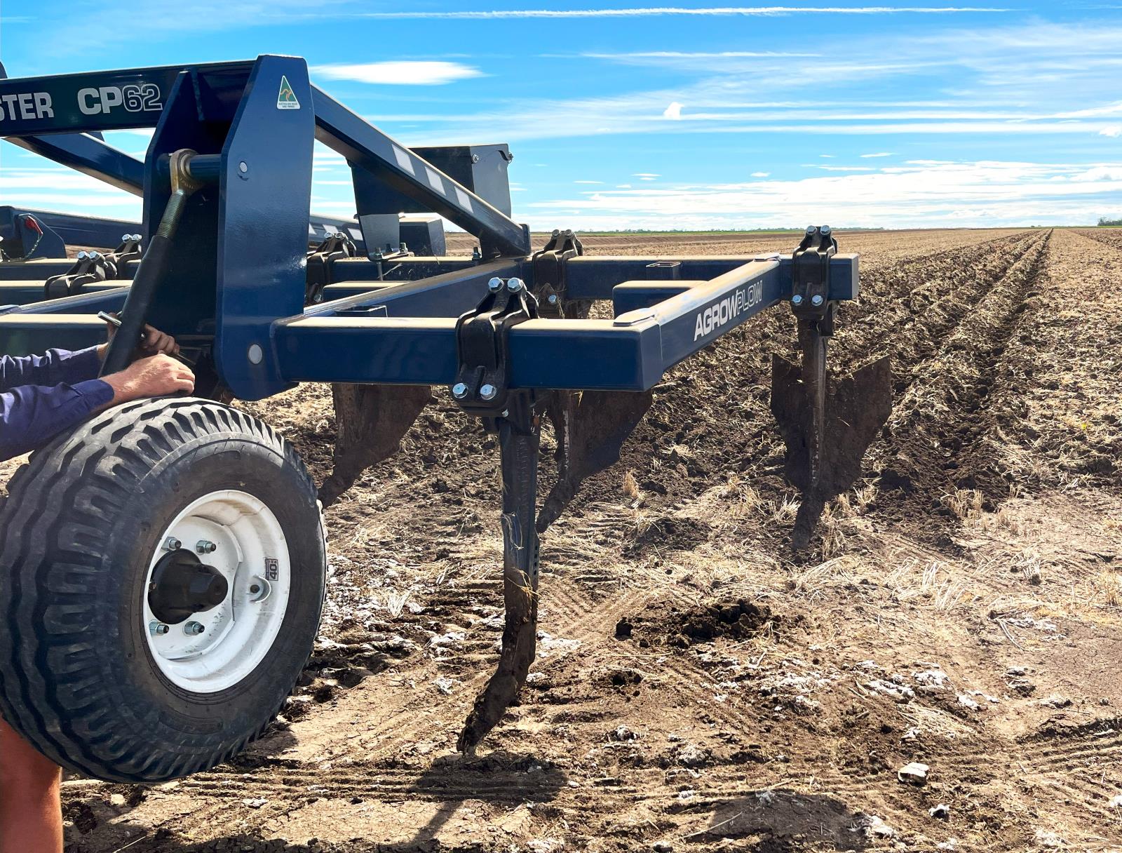 Cotton Plough with furrowers creating rows for cotton farming 