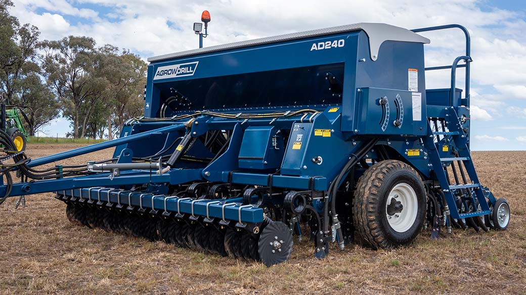 AD240 with coulters, presswheels, road kit, and small seed box