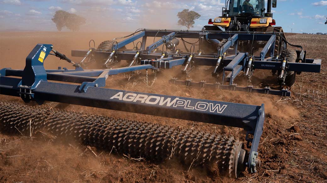 Agrowplo Flexi-Roller trailing behind AP71 deep ripper plough
