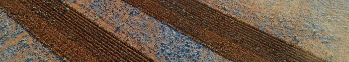 Deep ripping lines in soil drone view