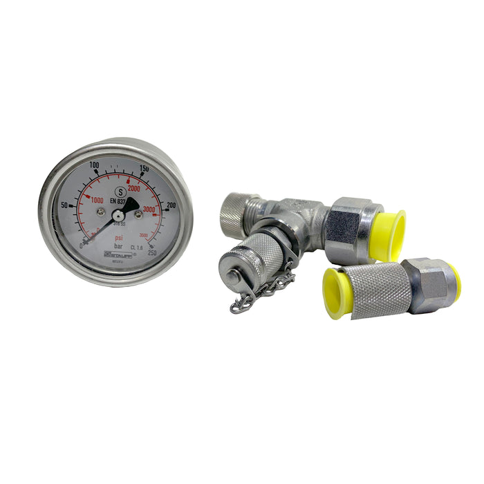 PRESSURE GAUGE 62mm face 250 Bar, Charge head and Adapter