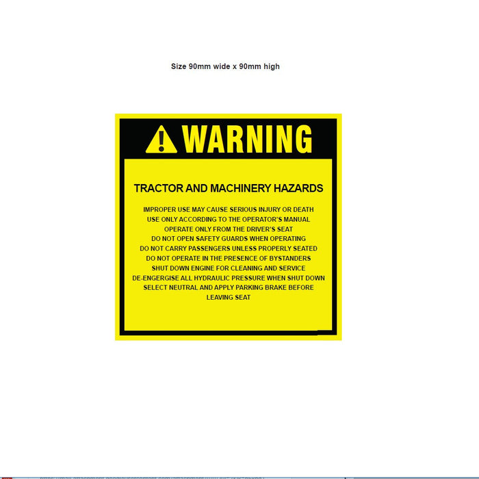 Decal Warning Tractor and Machinery